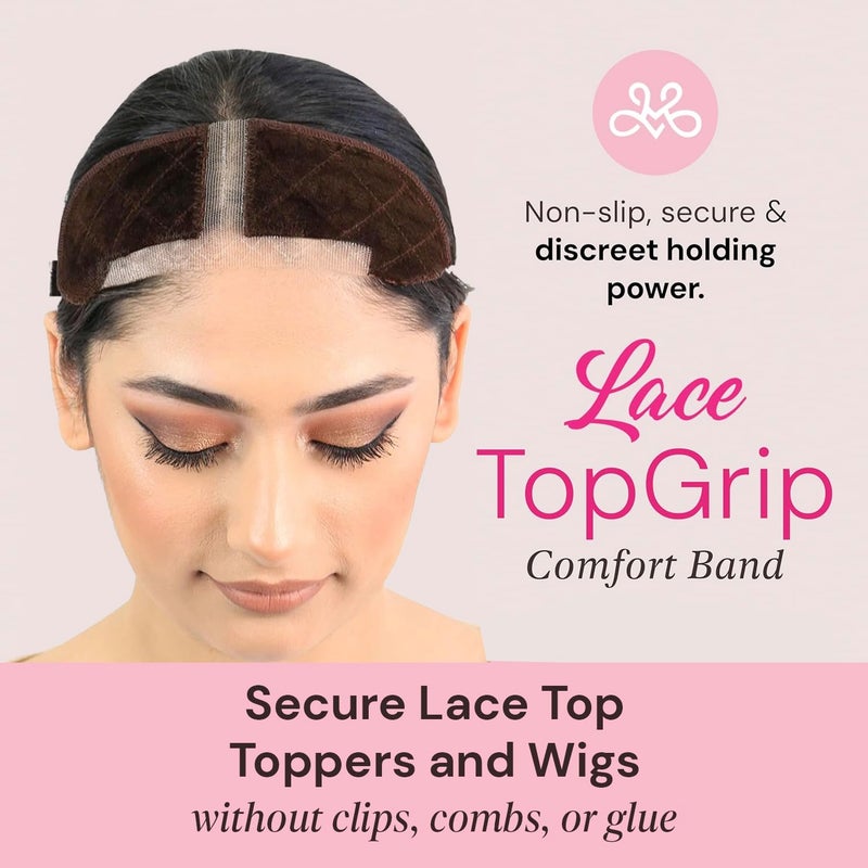 MILANO COLLECTION LaceTop Grip Comfort Band for Toppers Hair & Wiglets, NonSlip, Glueless Velvet Wig Band for Large Base Hairpieces, Adjustable Top Grip for Hair Topper & Wigs, Brown, Large - Image 2